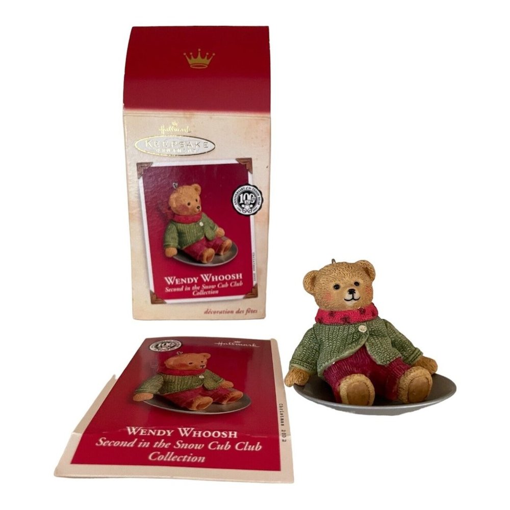 Vtg Hallmark Wendy Whoosh Ornament 2nd in Snow Cub Club Set 2002 Sledding Bear